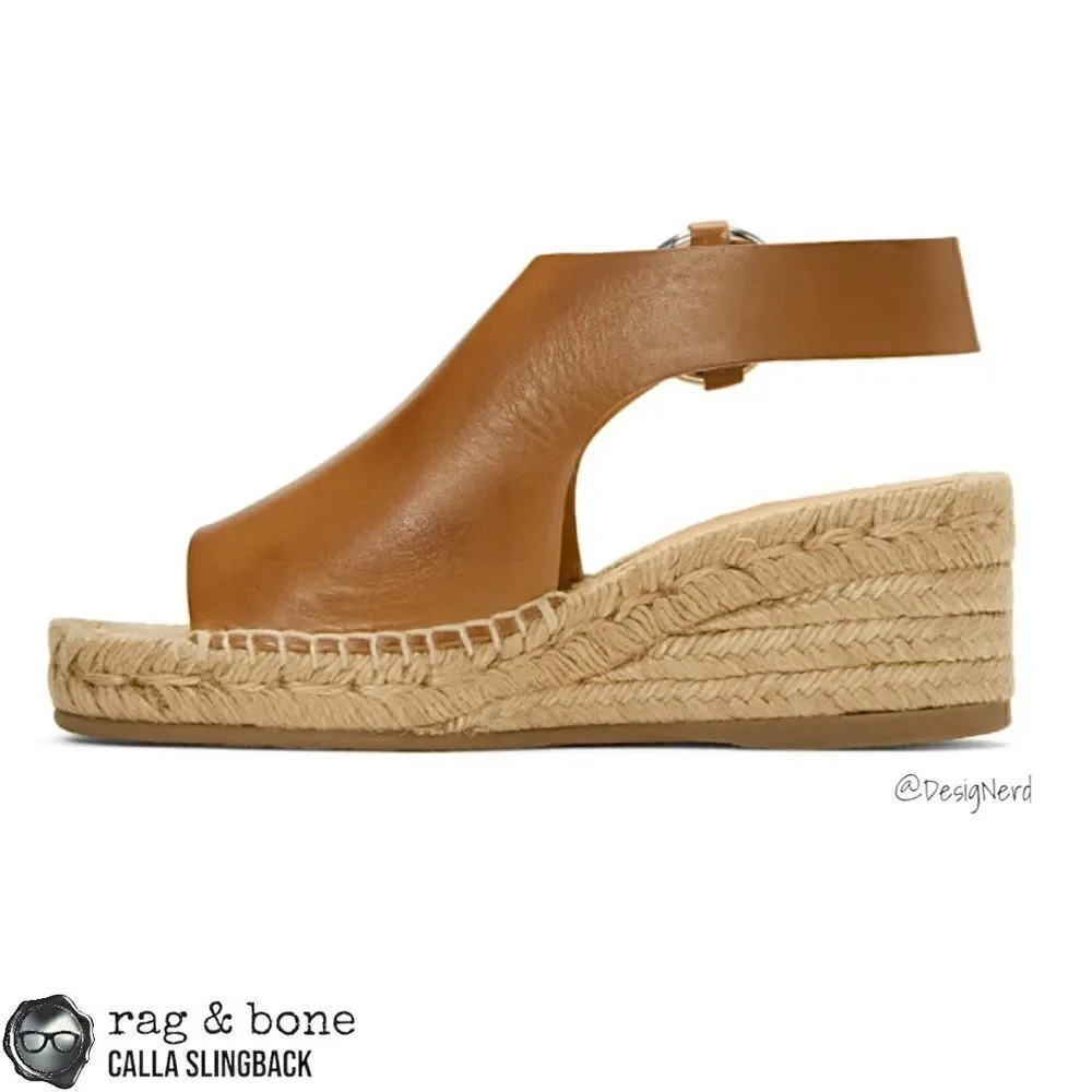 RAG & BONE CALLA LEATHER PLATFORM ESPADRILLE WEDGE SANDALS IN WARM TAN WOMEN’S 7